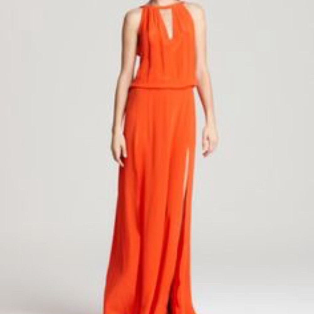 Alexis 100% silk coral medium long dress w/ slits